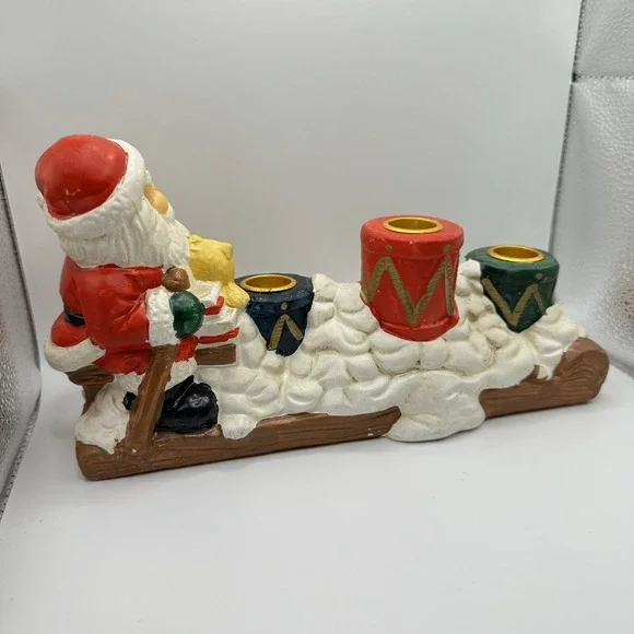 World Bazaars Holiday Collection Ceramic Santa 3 Taper Candle Holder WITH BOX - Picture 4 of 8